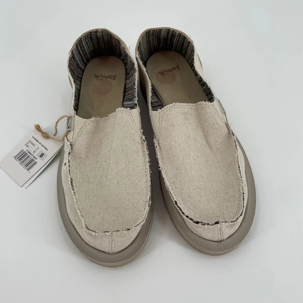 Sanuk Donna ST Natural Womens 8 Hemp Canvas Blanket Slip On‎ Loafer Shoes New